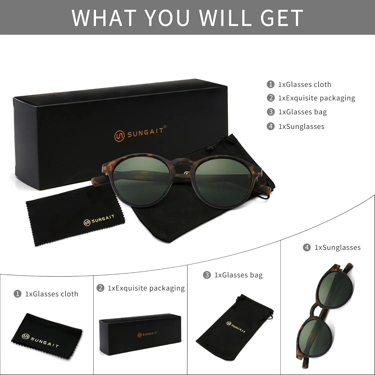 SUNGAIT Classic Vintage Round Polarized Sunglasses for Women Men Retro Style UV400