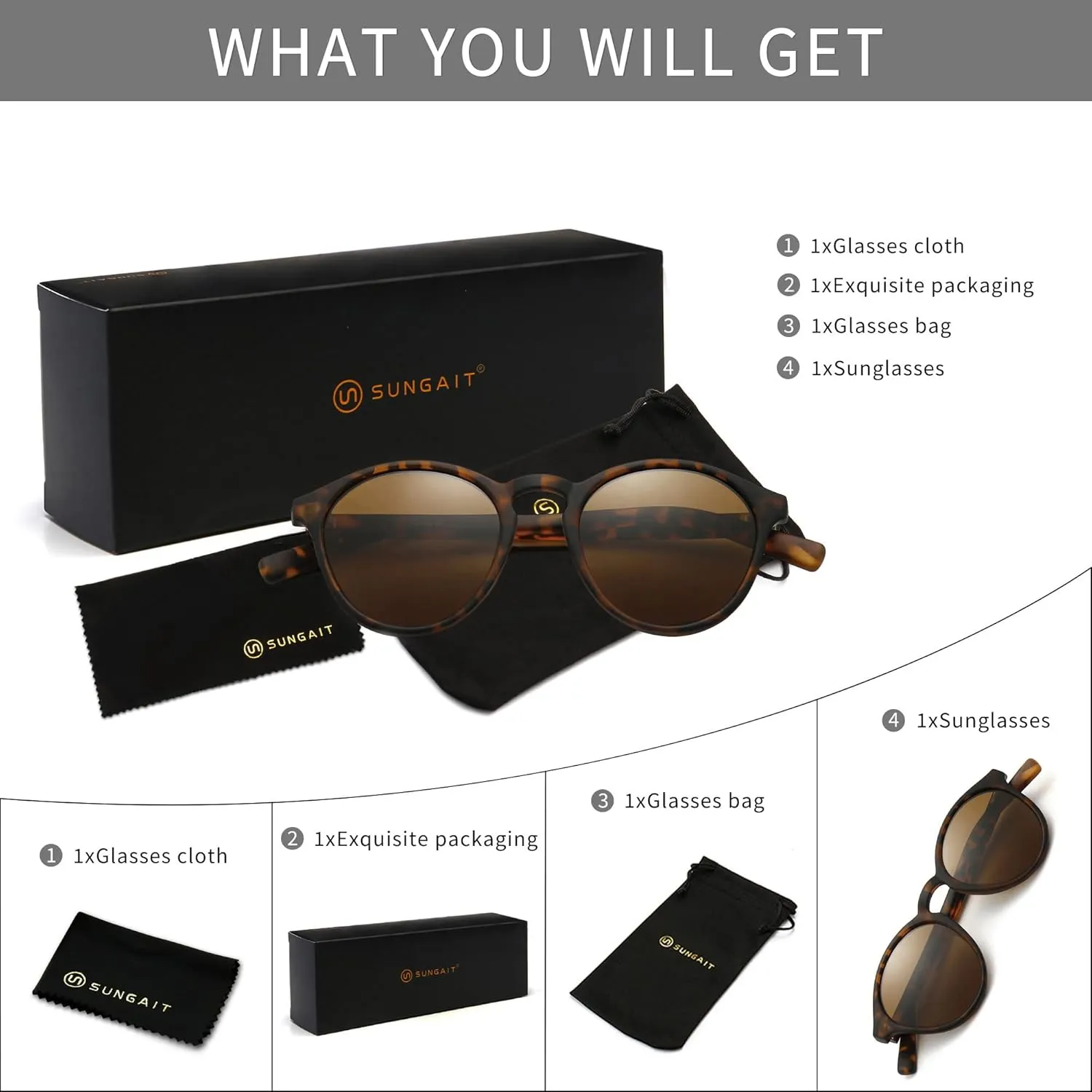 SUNGAIT Classic Vintage Round Polarized Sunglasses for Women Men Retro Style UV400