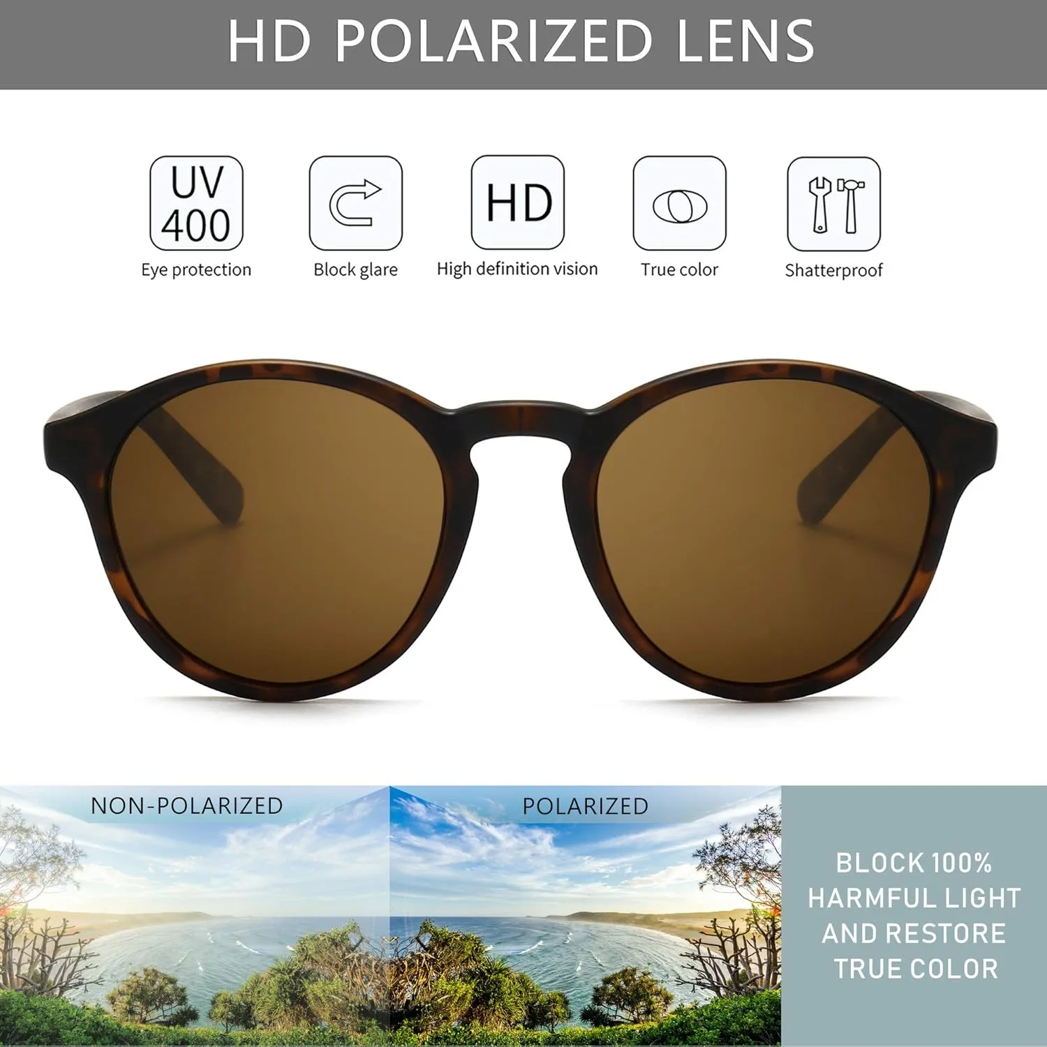 SUNGAIT Classic Vintage Round Polarized Sunglasses for Women Men Retro Style UV400