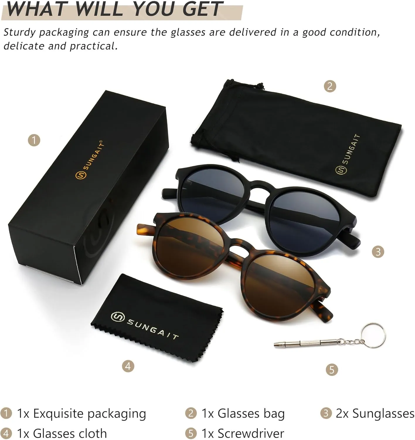 SUNGAIT Classic Vintage Round Polarized Sunglasses for Women Men Retro Style UV400
