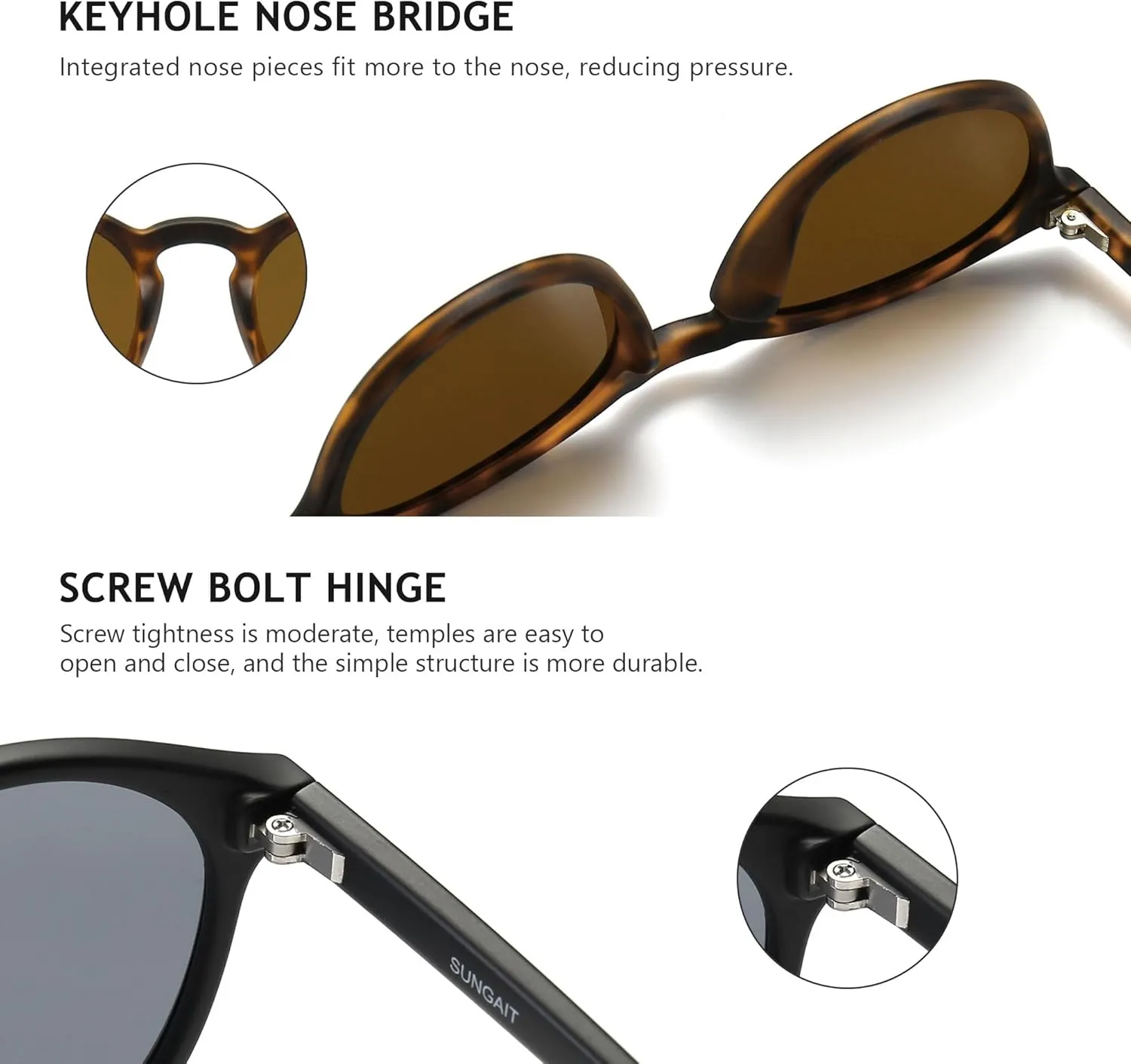 SUNGAIT Classic Vintage Round Polarized Sunglasses for Women Men Retro Style UV400