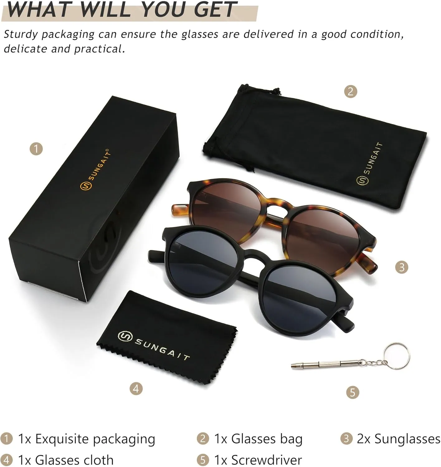 SUNGAIT Classic Vintage Round Polarized Sunglasses for Women Men Retro Style UV400