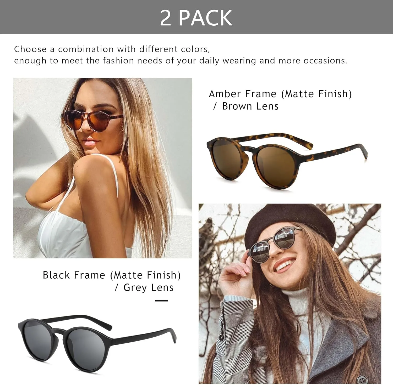 SUNGAIT Classic Vintage Round Polarized Sunglasses for Women Men Retro Style UV400