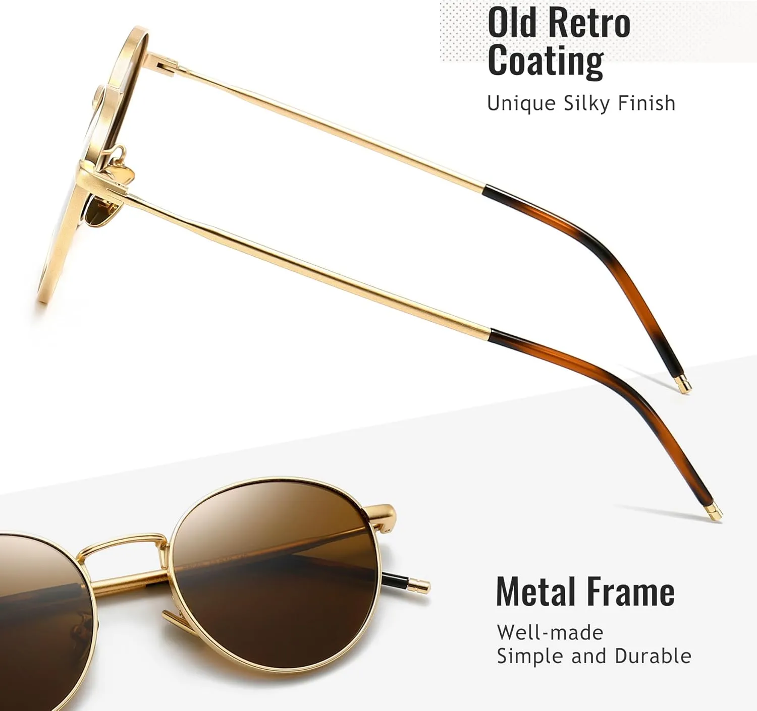 SUNGAIT Ponderable Metal Round Sunglasses for Men Women Classic Vintage Polarized Circle Sun Glasses