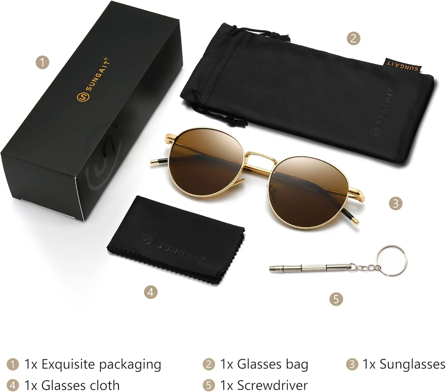 SUNGAIT Ponderable Metal Round Sunglasses for Men Women Classic Vintage Polarized Circle Sun Glasses