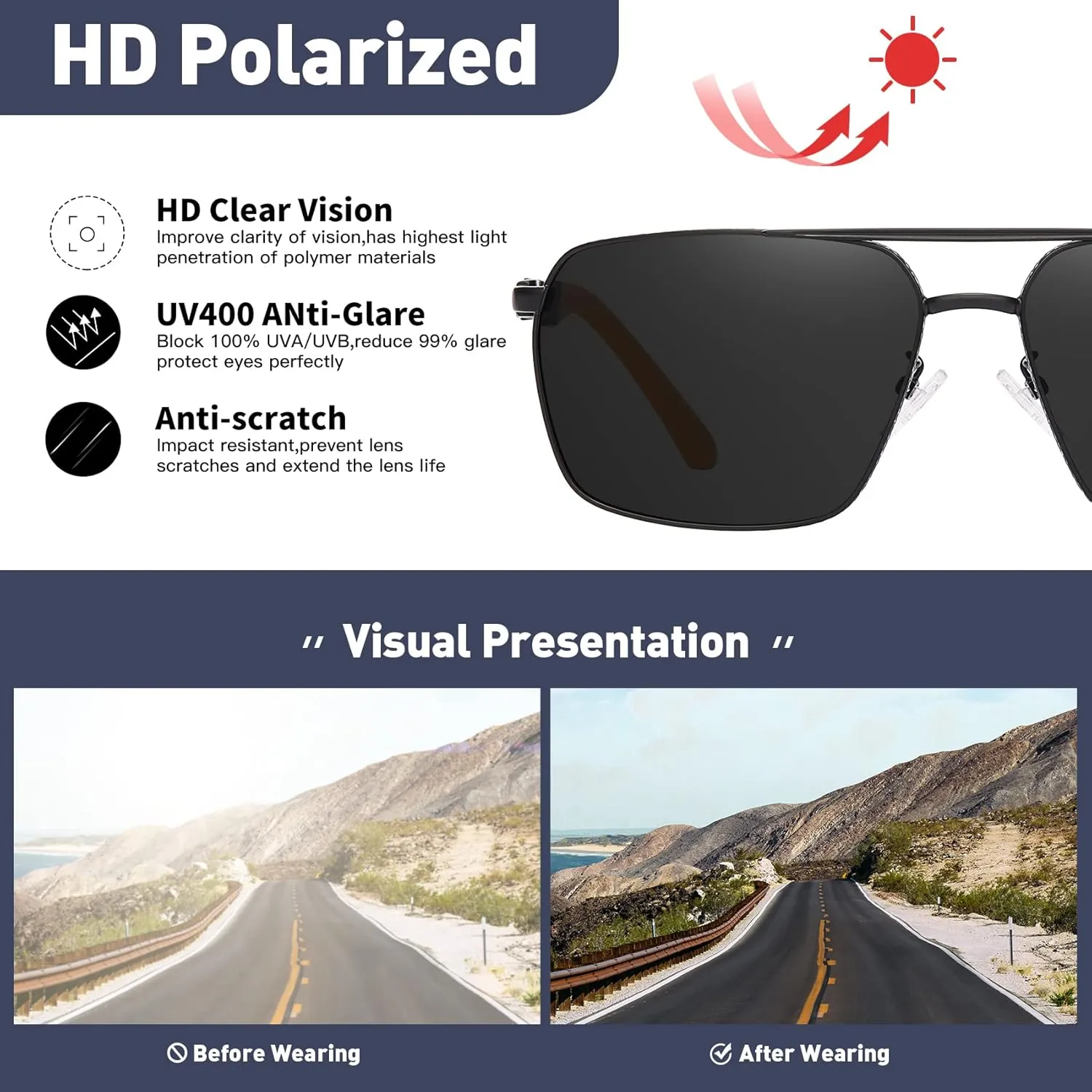Sunglasses for Men Women Trendy Polarized Sunglasses UV400 Fashion SunGlasses Aviator Sunglasses for Driving Fishing