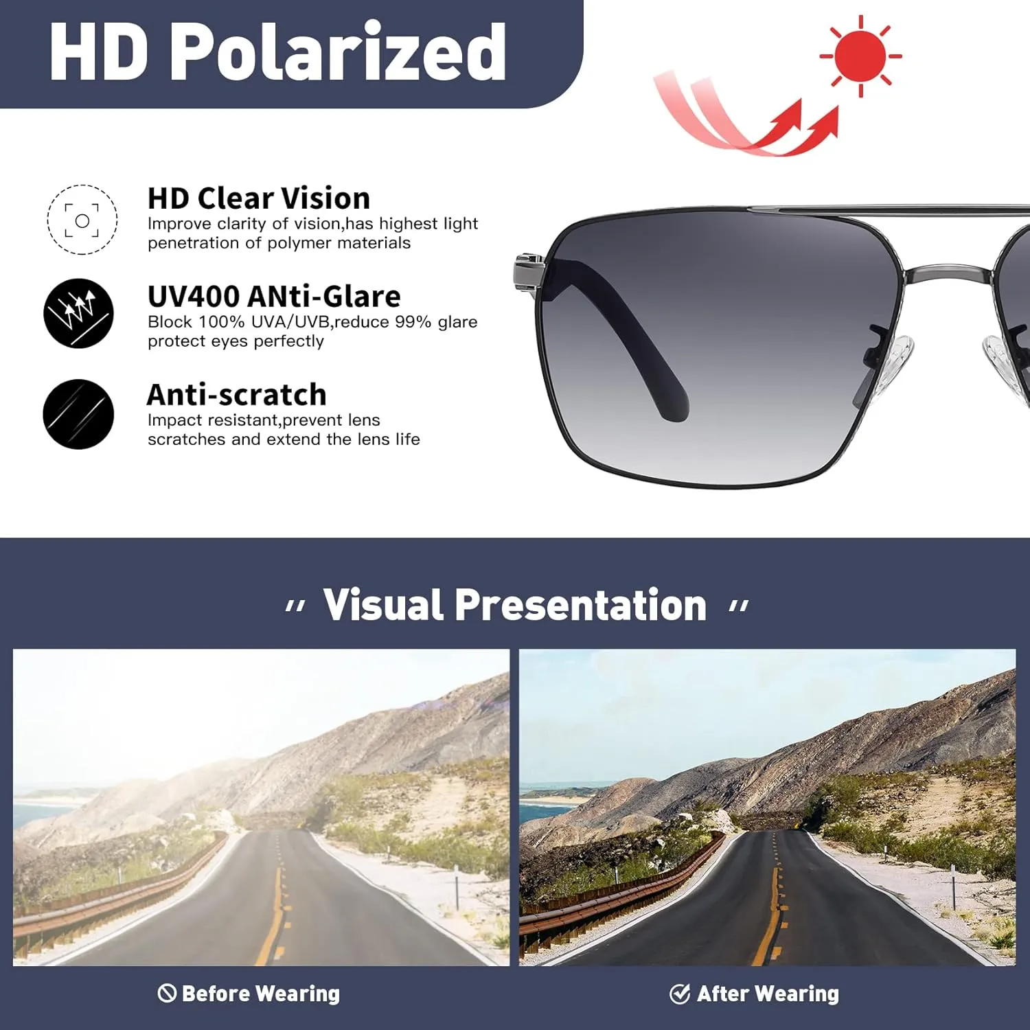 Sunglasses for Men Women Trendy Polarized Sunglasses UV400 Fashion SunGlasses Aviator Sunglasses for Driving Fishing