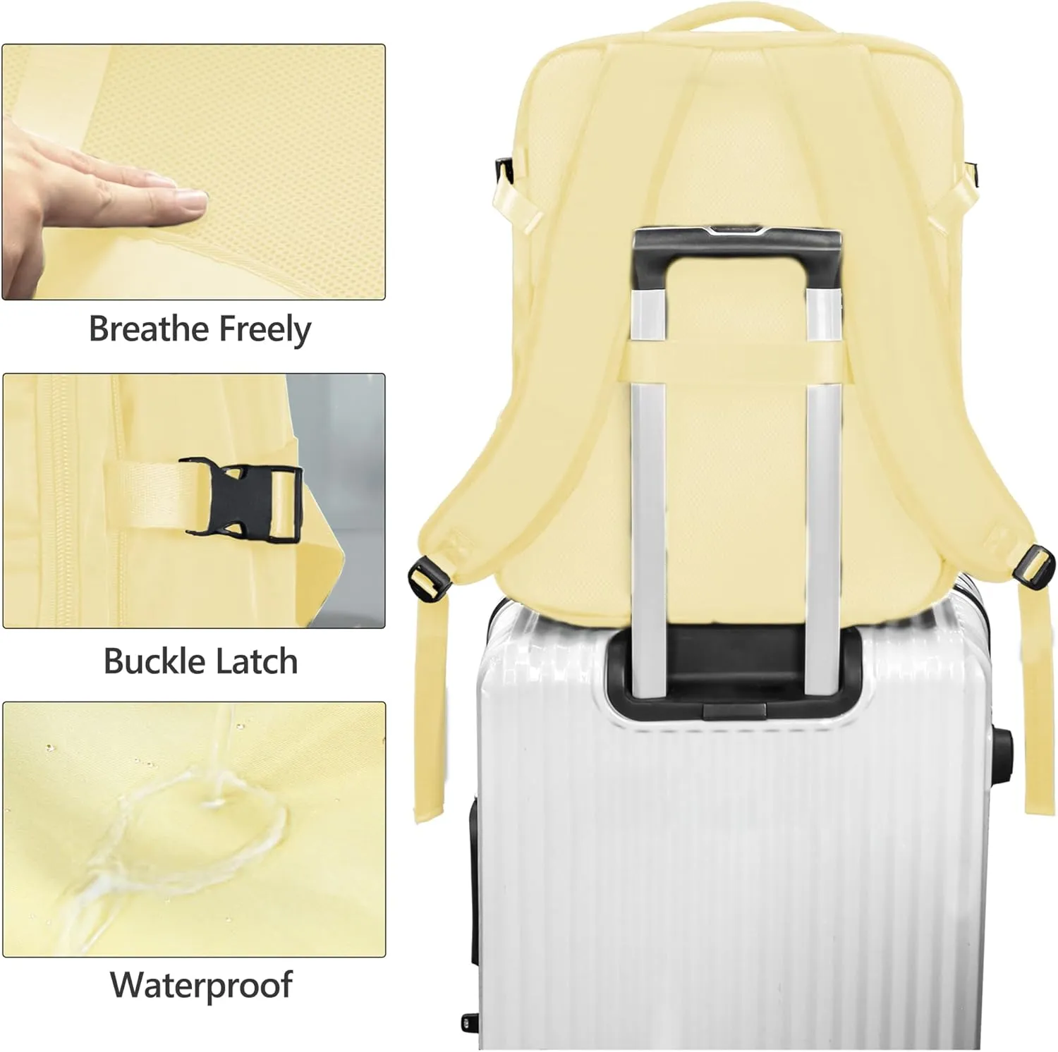 SUOCO Travel Vacuum Backpack, 60L Seal Compression Air Vac Bag Back Pack with Travel Pump, Carry On Suitcase Luggage Flight Approved for Men Women Personal Item, Beige