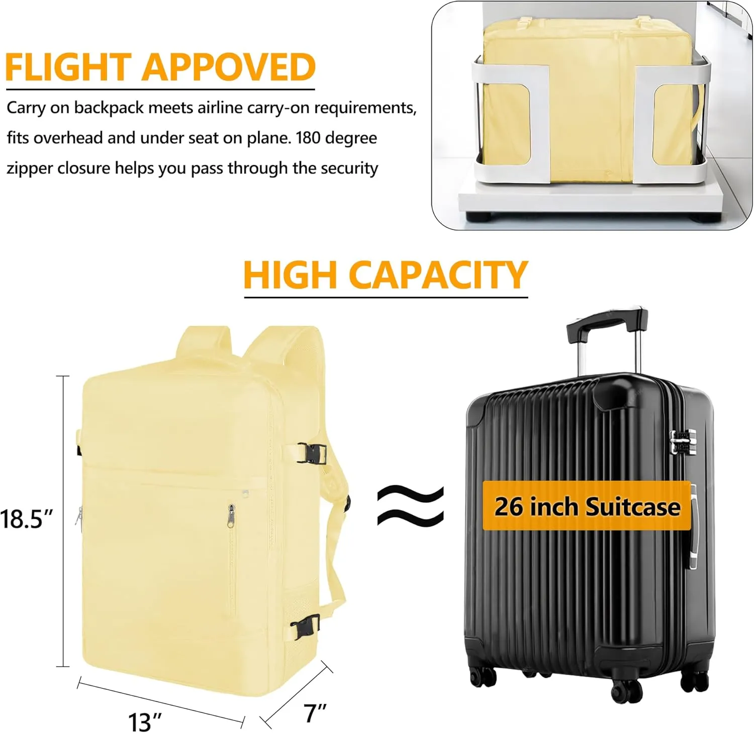 SUOCO Travel Vacuum Backpack, 60L Seal Compression Air Vac Bag Back Pack with Travel Pump, Carry On Suitcase Luggage Flight Approved for Men Women Personal Item, Beige