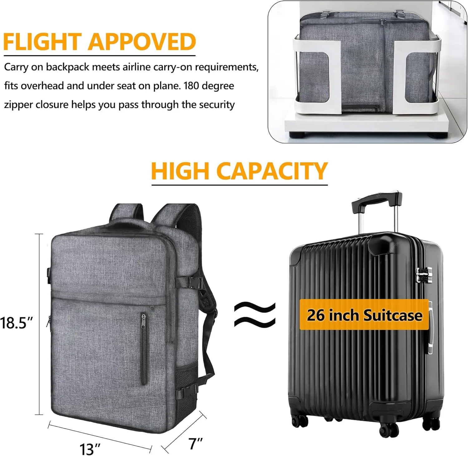 SUOCO Travel Vacuum Backpack, 60L Seal Compression Air Vac Bag Back Pack with Travel Pump, Carry On Suitcase Luggage Flight Approved for Men Women Personal Item, Grey