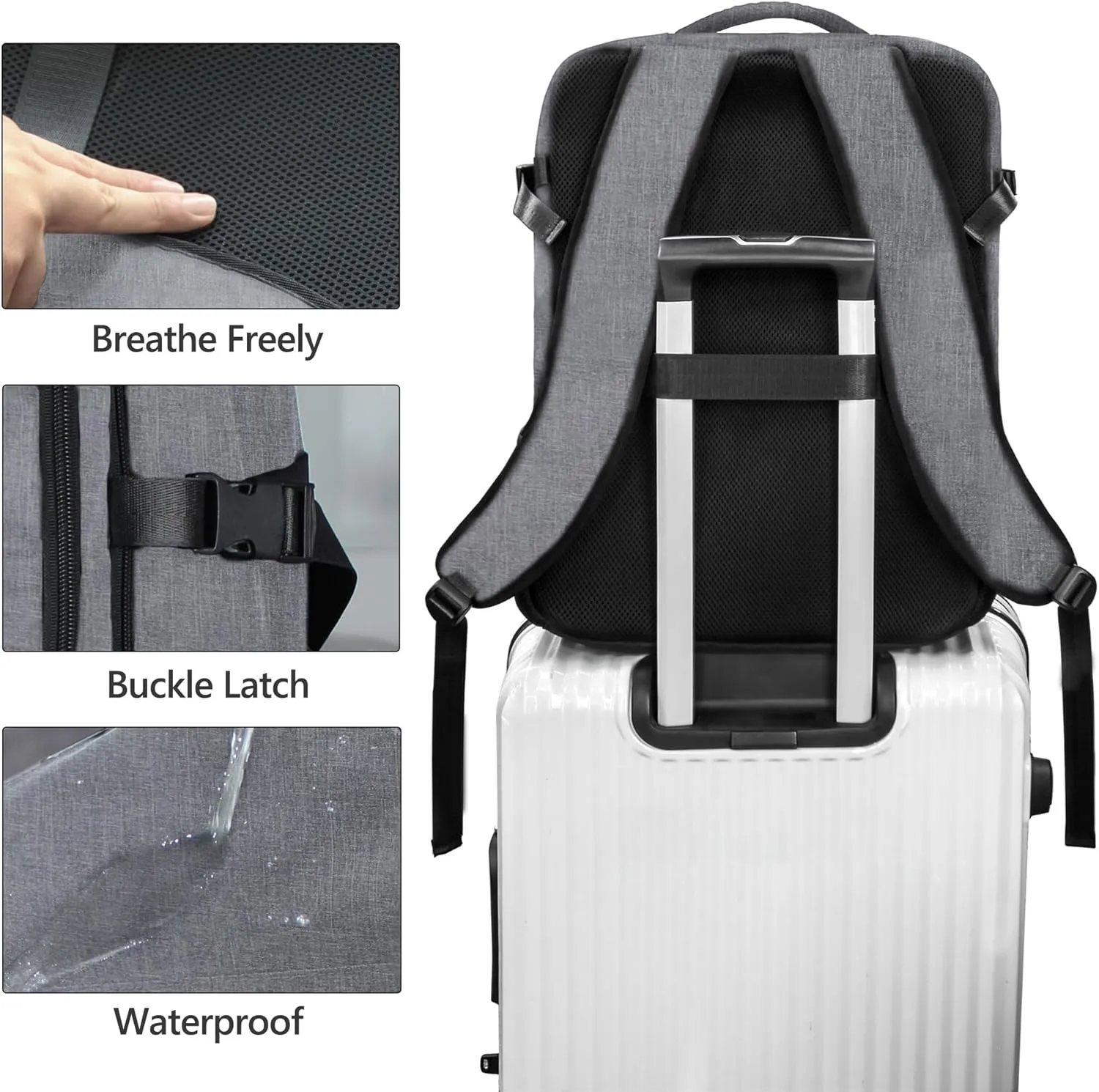 SUOCO Travel Vacuum Backpack, 60L Seal Compression Air Vac Bag Back Pack with Travel Pump, Carry On Suitcase Luggage Flight Approved for Men Women Personal Item, Grey