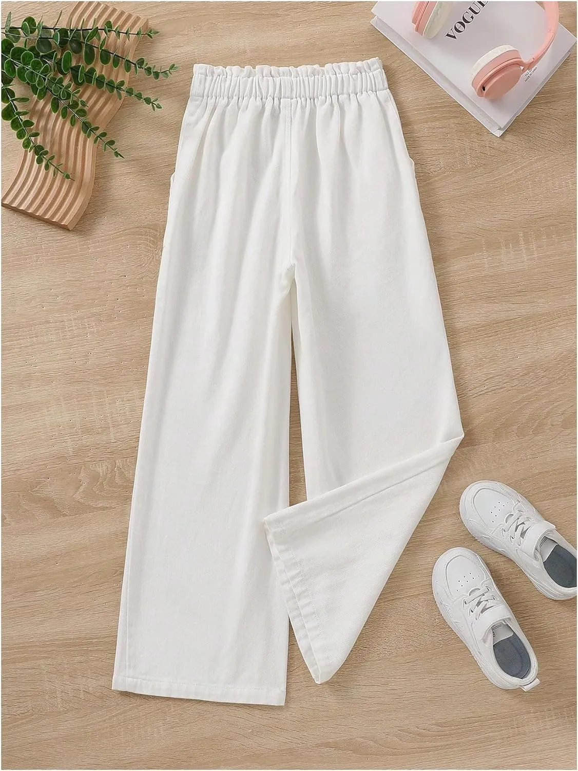 SweatyRocks Girl's Casual Elastic High Waist Wide Leg Jeans Button Front Pockets Denim Pants