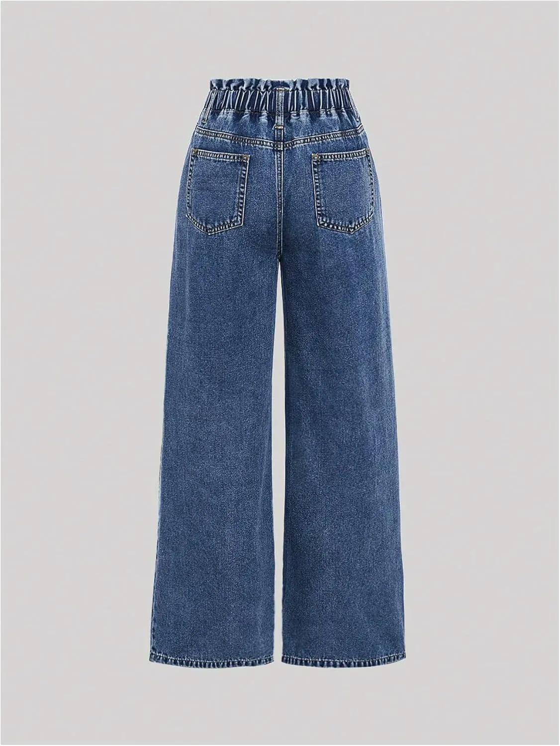 SweatyRocks Girl's Wide Leg Denim Pants Elastic High Waisted Loose Jeans with Pocket