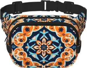 Symmetrical flowers Printed Fashion Crossbody Bag, Hiking Waist Bag, Square Double Layer Travel and Fitness Shoulder Bag