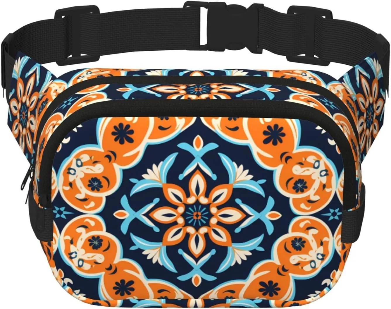 Symmetrical flowers Printed Fashion Crossbody Bag, Hiking Waist Bag, Square Double Layer Travel and Fitness Shoulder Bag
