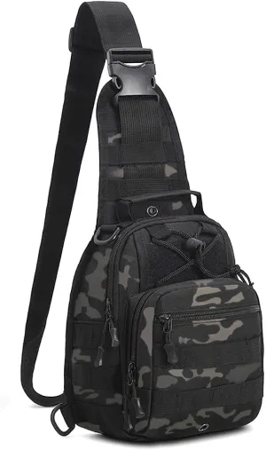 Tactical Backpack, Waterproof Military Cross-body Molle Sling Shoulder Backpack Chest Bag for Outdoor Every Day Carry Black Camo