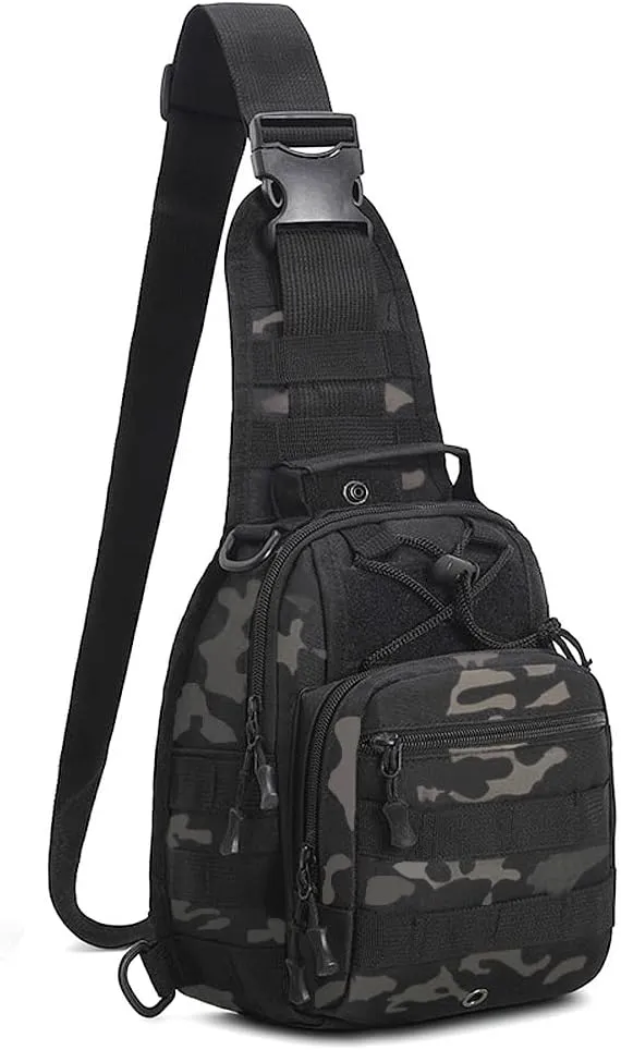 Tactical Backpack, Waterproof Military Cross-body Molle Sling Shoulder Backpack Chest Bag for Outdoor Every Day Carry Black Camo