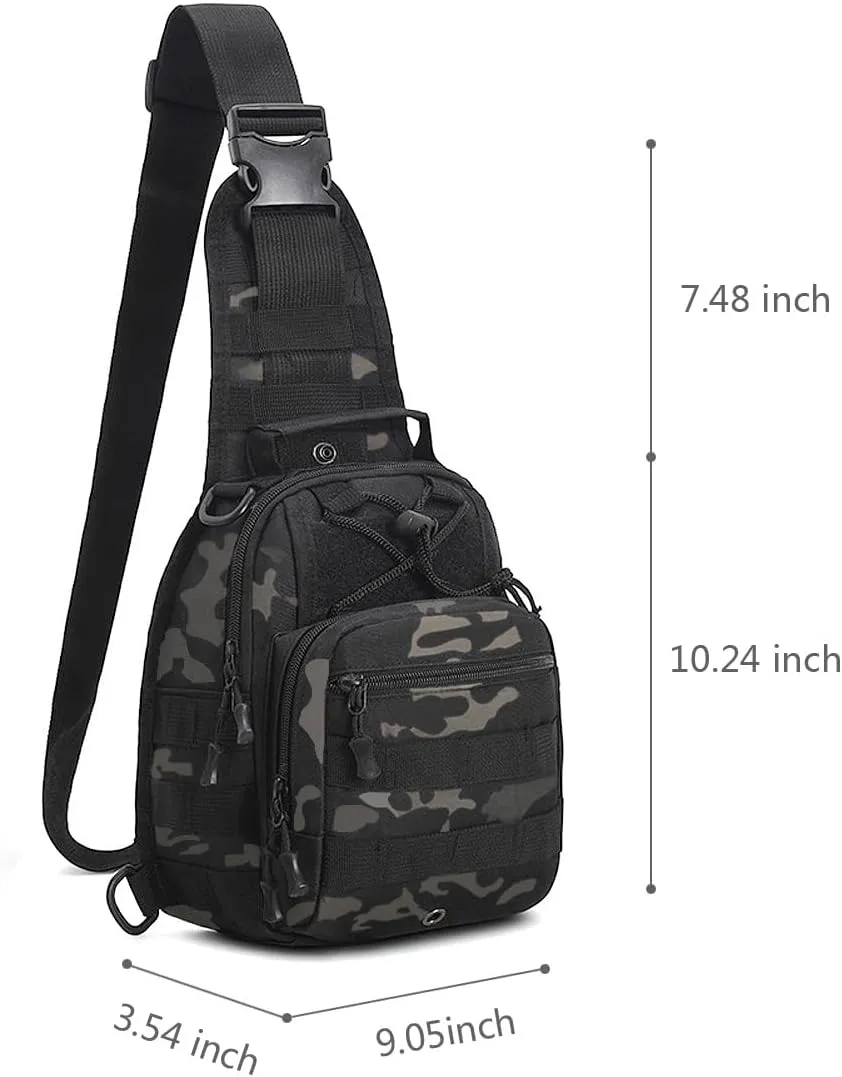 Tactical Backpack, Waterproof Military Cross-body Molle Sling Shoulder Backpack Chest Bag for Outdoor Every Day Carry Black Camo