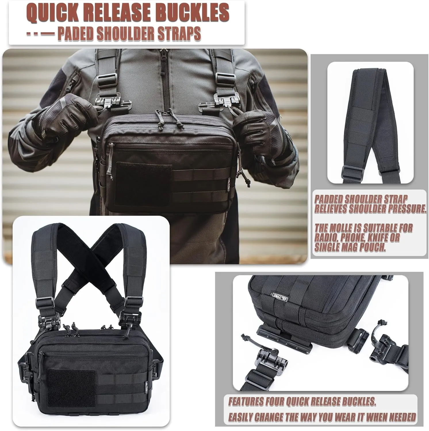 Tactical Chest Rig Bag Concealed Carry CCW Pack Molle Pouch IFAK EMT Medical Organizer for Outdoor Hunting Shooting Hiking with Quick Release Harness