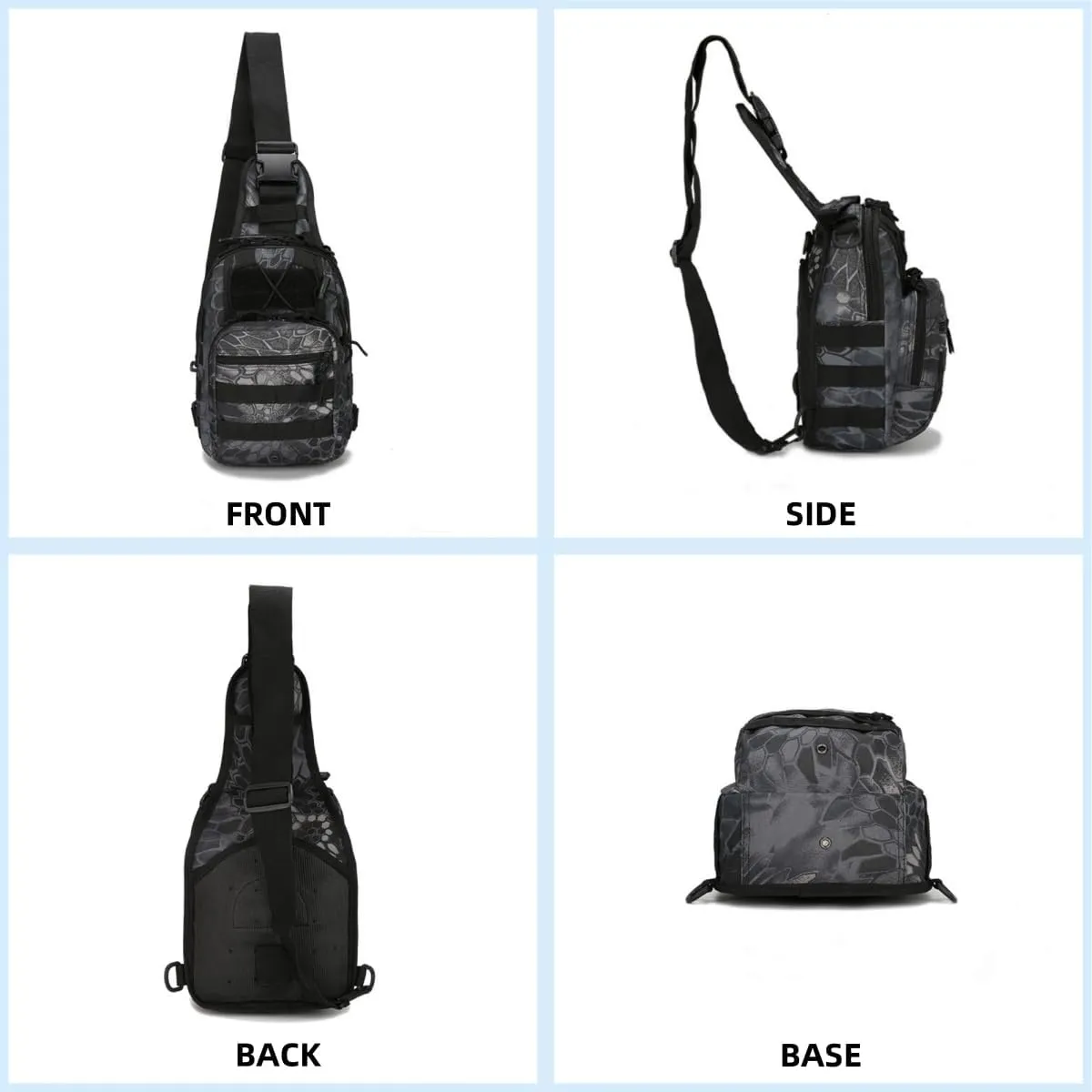 Tactical Sling Backpack, Military Shoulder Bag, Molle Crossbody Pack (Black)