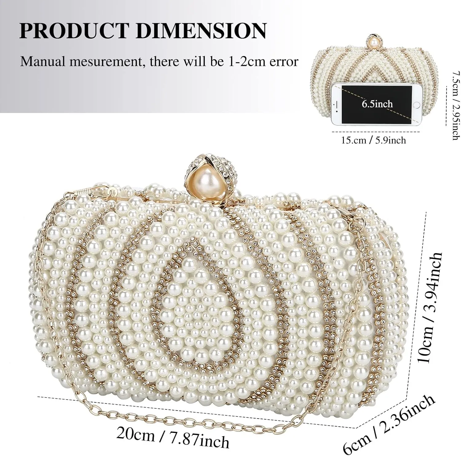 Tanpell Women's Pearl Beaded Evening Clutches Bags for Wedding Luxury Evening Purse Handbag for Party Prom