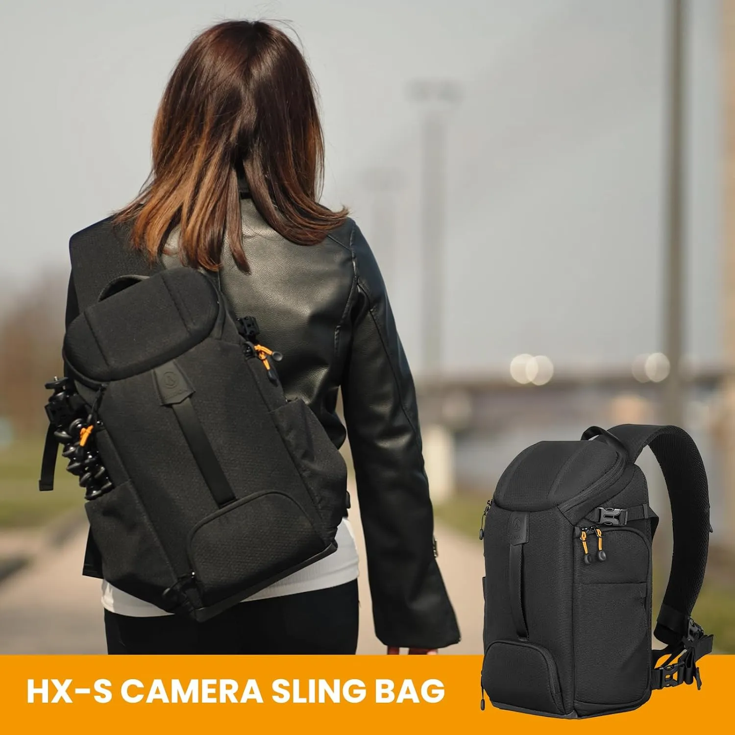 TARION Large Camera Sling Bag - DSLR Sling Pack Drone Camera Slingpack Backpack with Waterproof Rain Cover Crossbody Camera Bag Backpack Photography Slingpack for Hiking Travel Photography Black HX-S