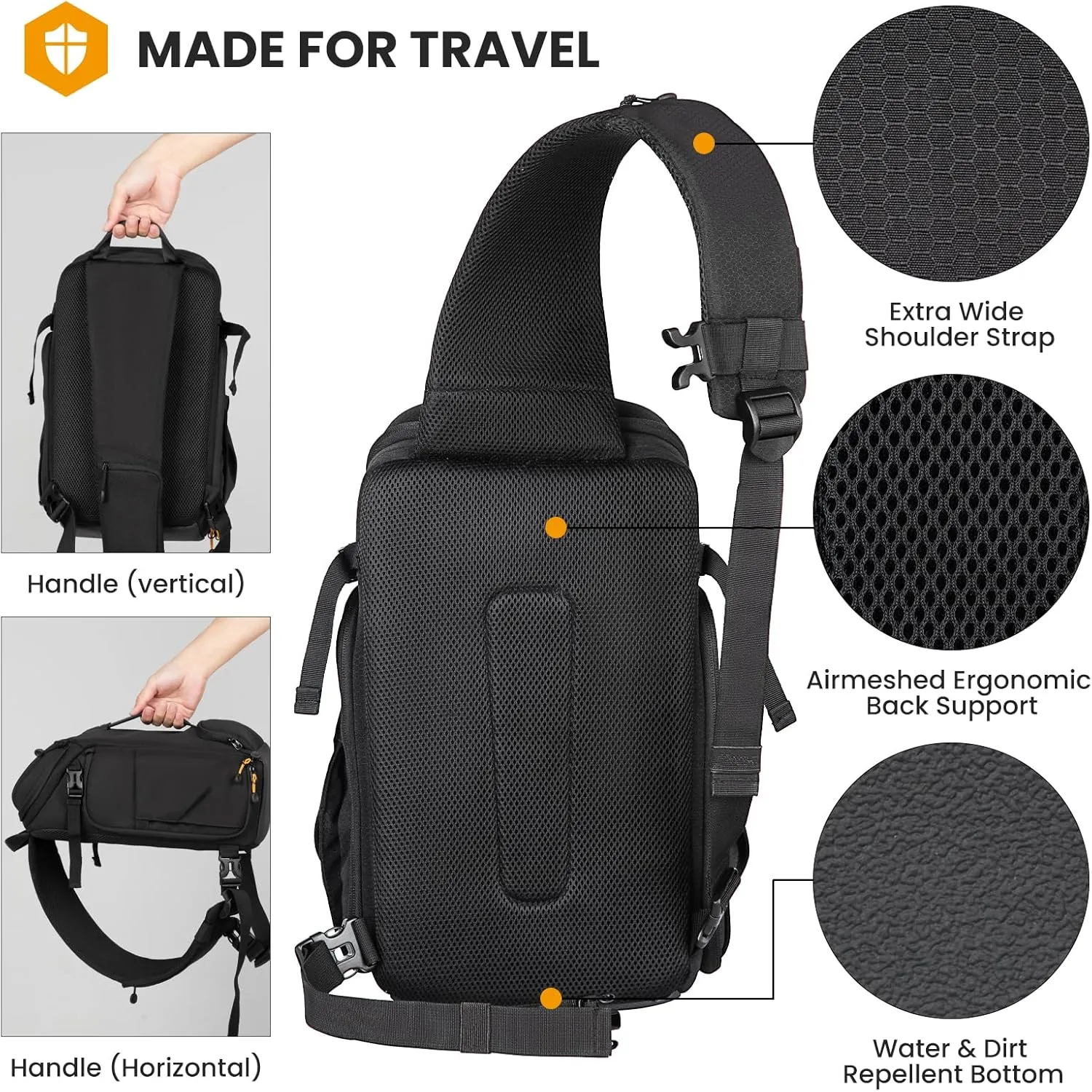 TARION Large Camera Sling Bag - DSLR Sling Pack Drone Camera Slingpack Backpack with Waterproof Rain Cover Crossbody Camera Bag Backpack Photography Slingpack for Hiking Travel Photography Black HX-S