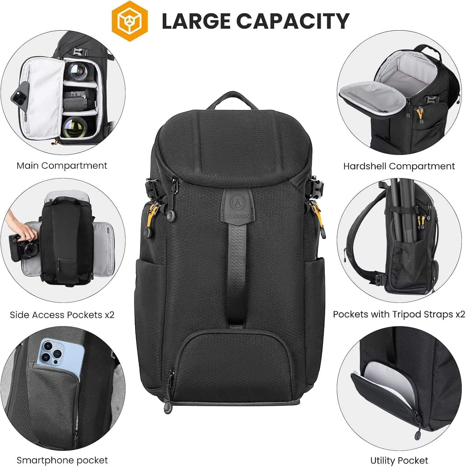 TARION Large Camera Sling Bag - DSLR Sling Pack Drone Camera Slingpack Backpack with Waterproof Rain Cover Crossbody Camera Bag Backpack Photography Slingpack for Hiking Travel Photography Black HX-S
