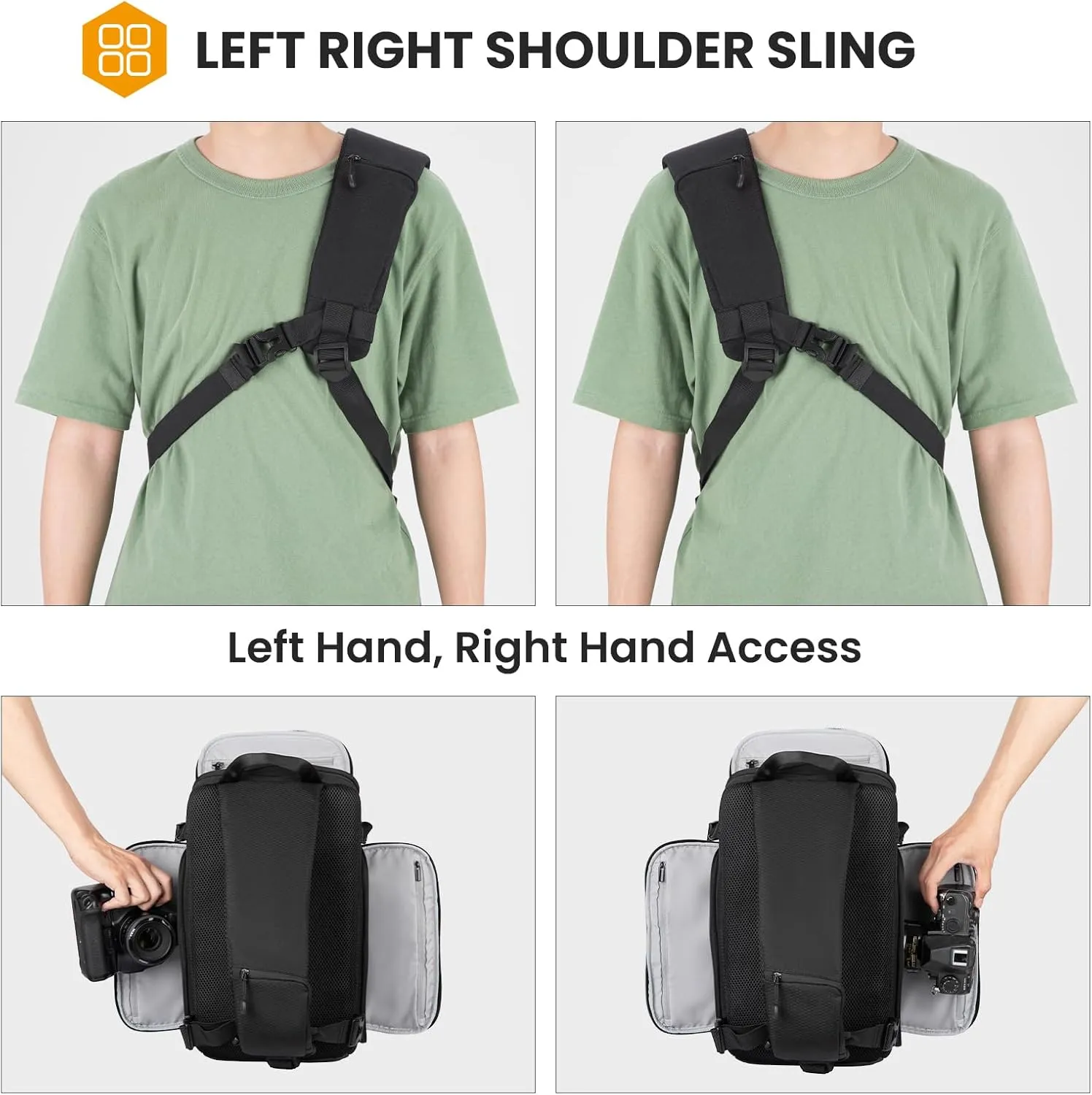 TARION Large Camera Sling Bag - DSLR Sling Pack Drone Camera Slingpack Backpack with Waterproof Rain Cover Crossbody Camera Bag Backpack Photography Slingpack for Hiking Travel Photography Black HX-S