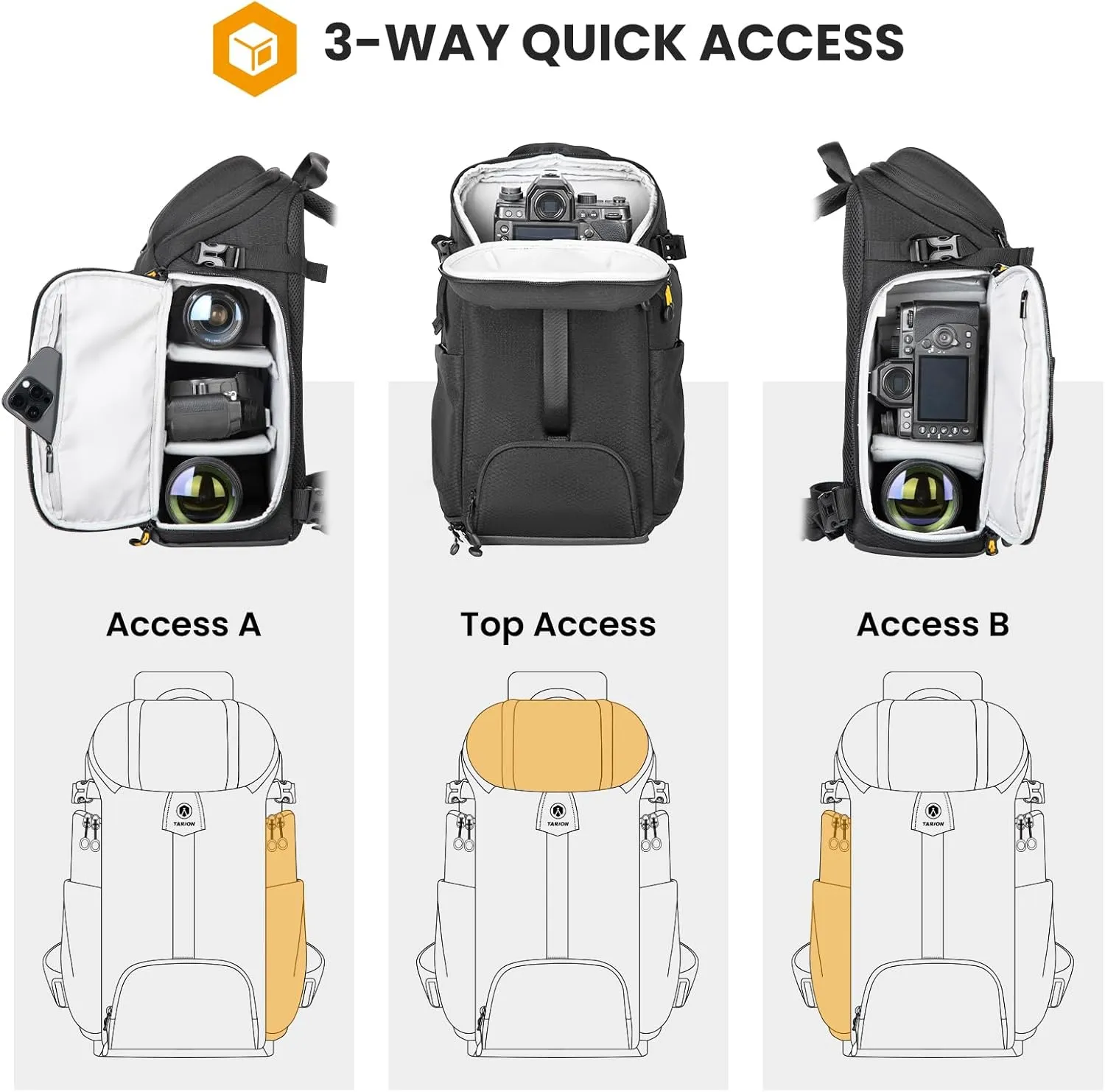 TARION Large Camera Sling Bag - DSLR Sling Pack Drone Camera Slingpack Backpack with Waterproof Rain Cover Crossbody Camera Bag Backpack Photography Slingpack for Hiking Travel Photography Black HX-S