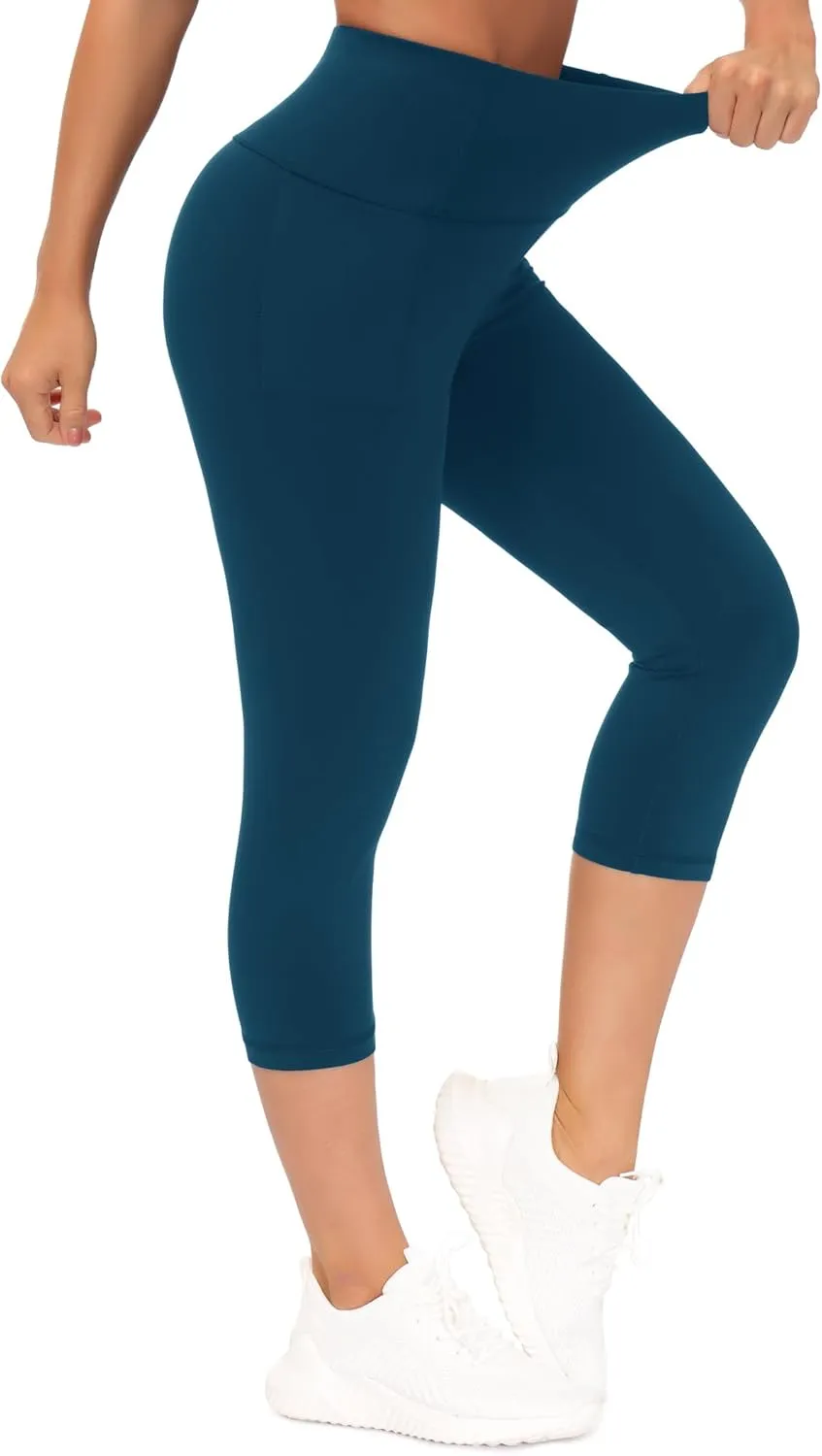THE GYM PEOPLE Tummy Control Workout Capris Leggings with Pockets High Waist Athletic Yoga Pants for Women Running Hiking