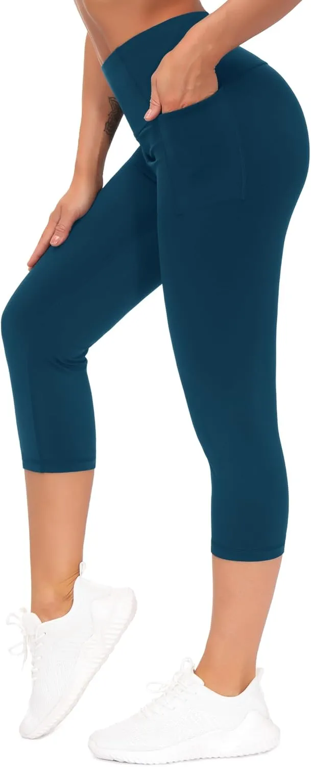 THE GYM PEOPLE Tummy Control Workout Capris Leggings with Pockets High Waist Athletic Yoga Pants for Women Running Hiking