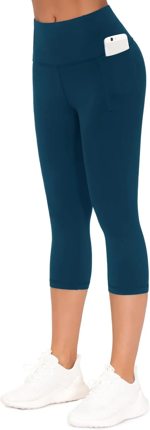 THE GYM PEOPLE Tummy Control Workout Capris Leggings with Pockets High Waist Athletic Yoga Pants for Women Running Hiking