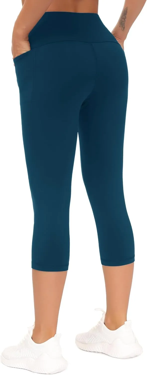 THE GYM PEOPLE Tummy Control Workout Capris Leggings with Pockets High Waist Athletic Yoga Pants for Women Running Hiking