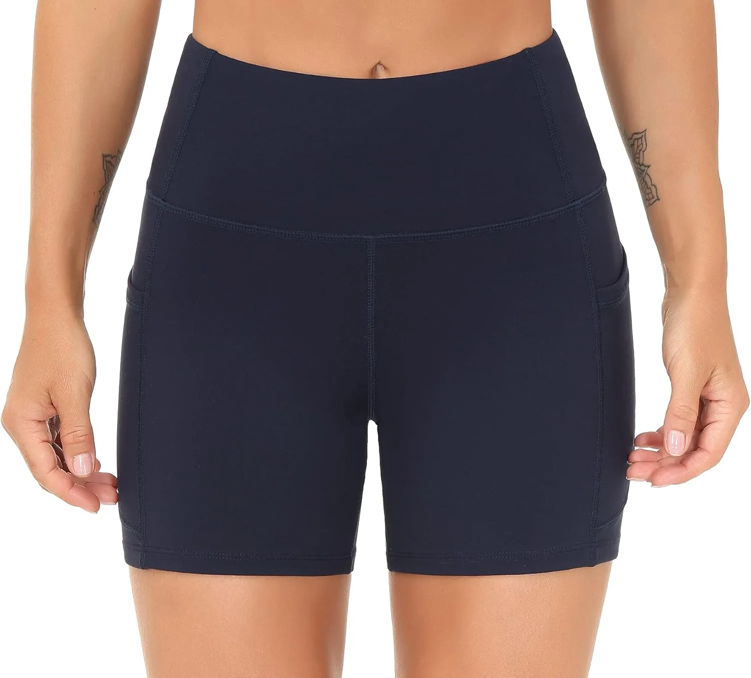 THE GYM PEOPLE Women's High Waist Workout Shorts Breathable Dolphin Split Elastic Lounge Yoga Shorts