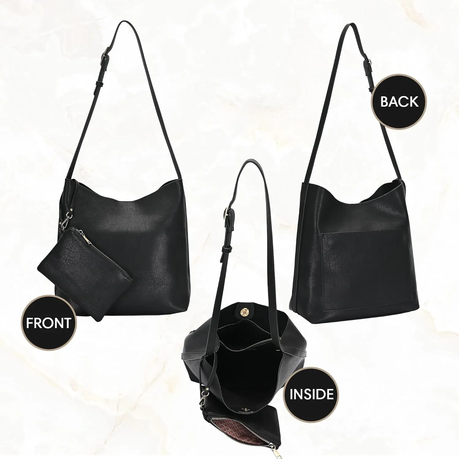 The Ophelia Hobo Shoulder Bag Purse for Women with Detachable Wristlet, Soft Distressed Vegan Leather