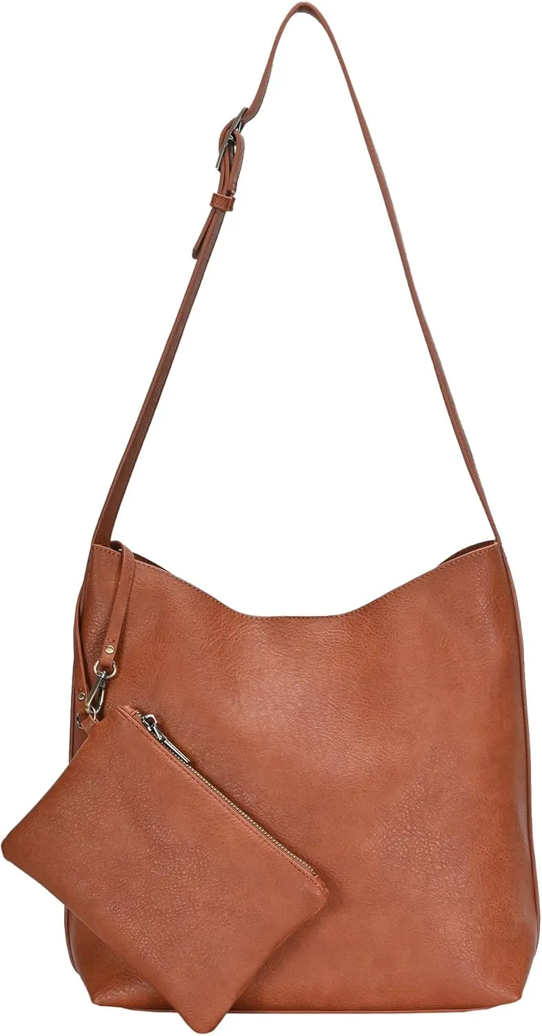 The Ophelia Hobo Shoulder Bag Purse for Women with Detachable Wristlet, Soft Distressed Vegan Leather
