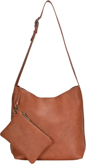 The Ophelia Hobo Shoulder Bag Purse for Women with Detachable Wristlet, Soft Distressed Vegan Leather