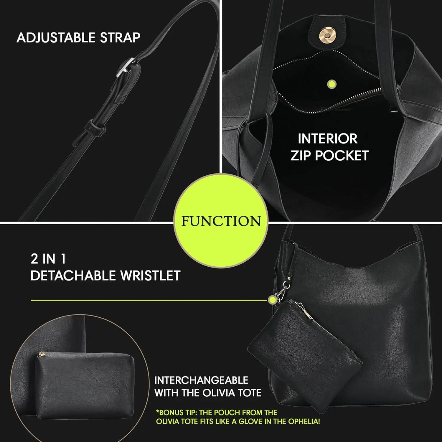 The Ophelia Hobo Shoulder Bag Purse for Women with Detachable Wristlet, Soft Distressed Vegan Leather
