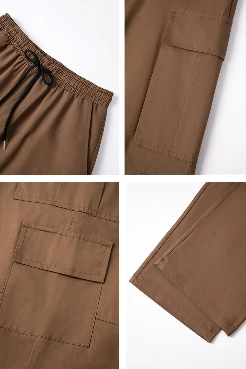 THWEI Mens Cargo Pants Drawstring Elastic Waist Casual Baggy Pant Streetwear Multi Pockets