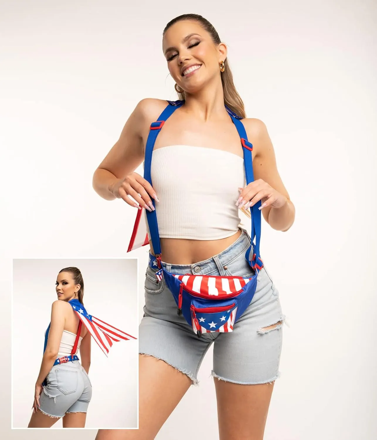 Tipsy Elves American Flag Fanny Packs with Drink Holder - USA Fanny Pack for 4th of July BBQ, Pool Party and Events