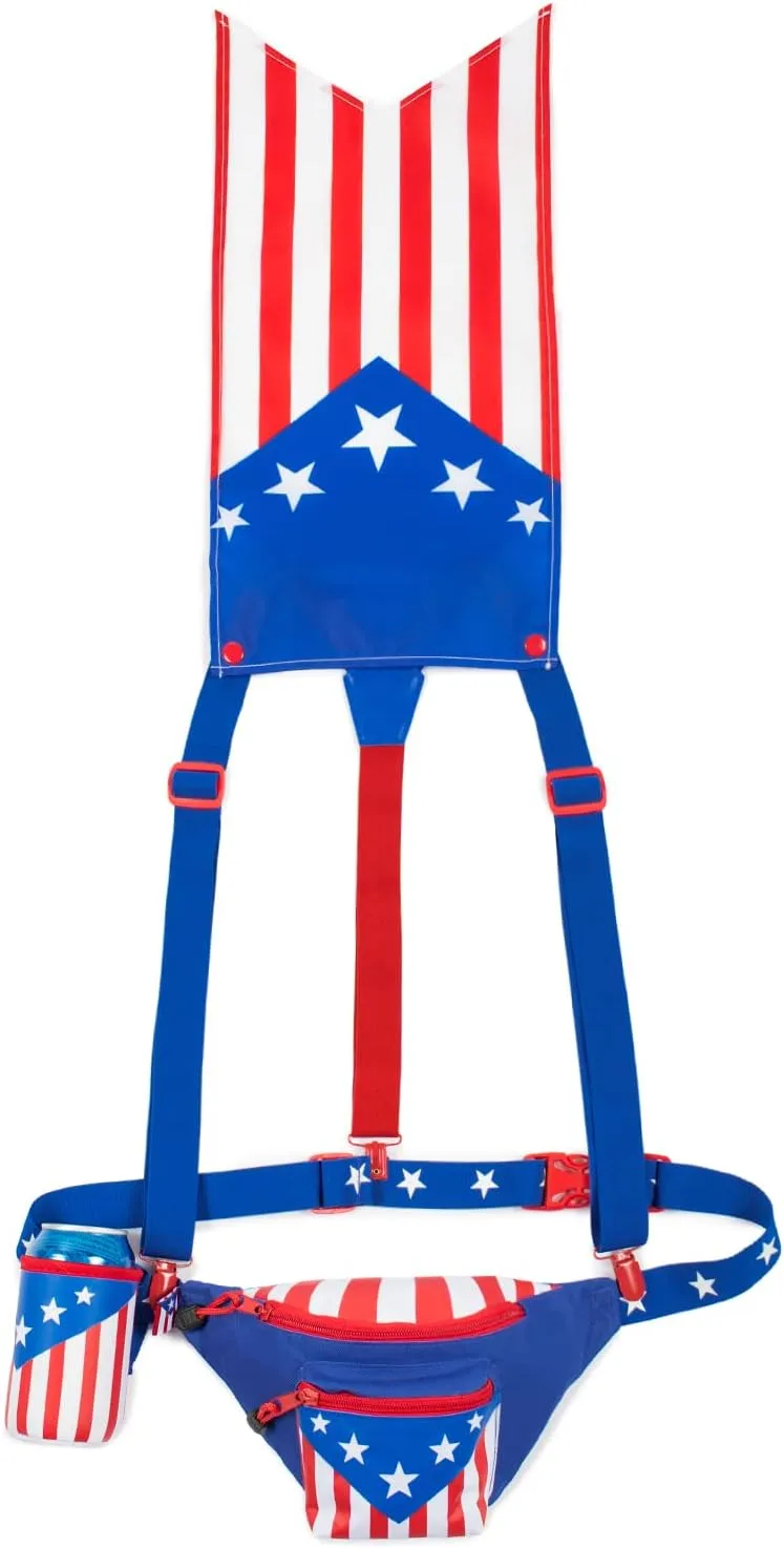 Tipsy Elves American Flag Fanny Packs with Drink Holder - USA Fanny Pack for 4th of July BBQ, Pool Party and Events