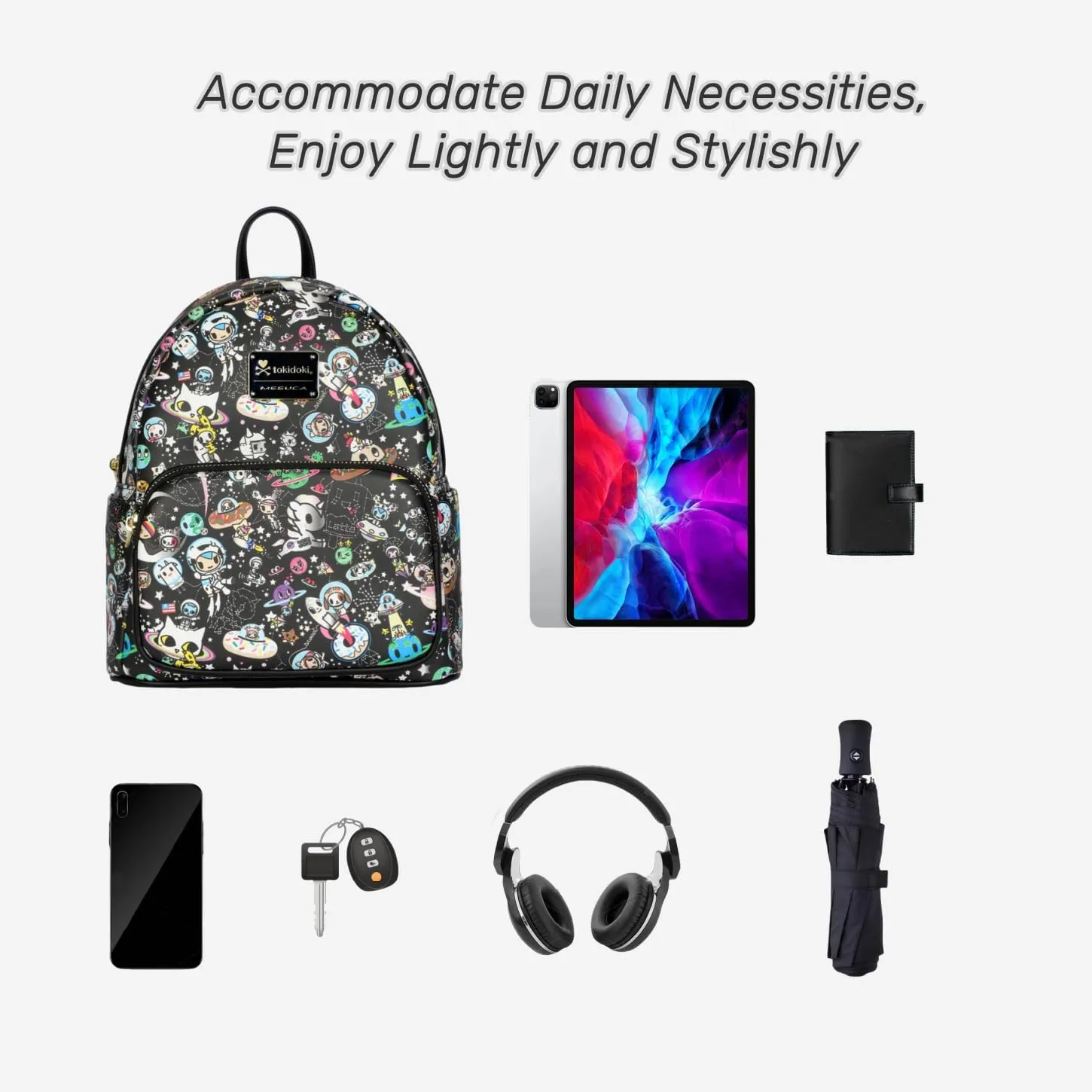 Tokidoki Mini Backpack Purse,Cute Backpack Bags for Women PU Leather, Double Strap Shoulder Bag with Epoxy Filled Metal,Black
