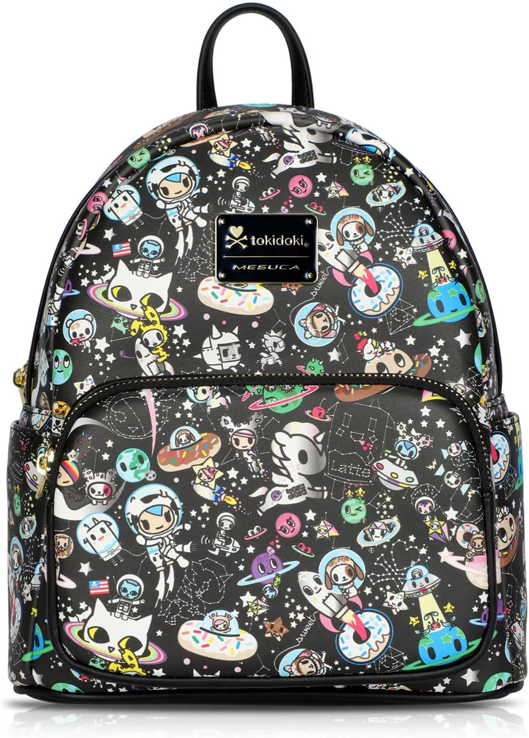 Tokidoki Mini Backpack Purse,Cute Backpack Bags for Women PU Leather, Double Strap Shoulder Bag with Epoxy Filled Metal,Black