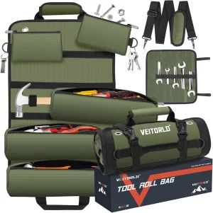 Tool Roll Up Bag, Gifts for Men Dad Husband Him Fathers Day, 1680D Portable Tool Storage for Men, Heavy Duty Tool Organizer with Detachable Pouches&Wrench Roll for Mechanic