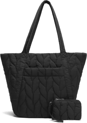 Tote Bag for Women, Quilted Tote Bag with Zipper, Puffer Work Bag Shoulder Bag Handbags Large Purse for Casual Work