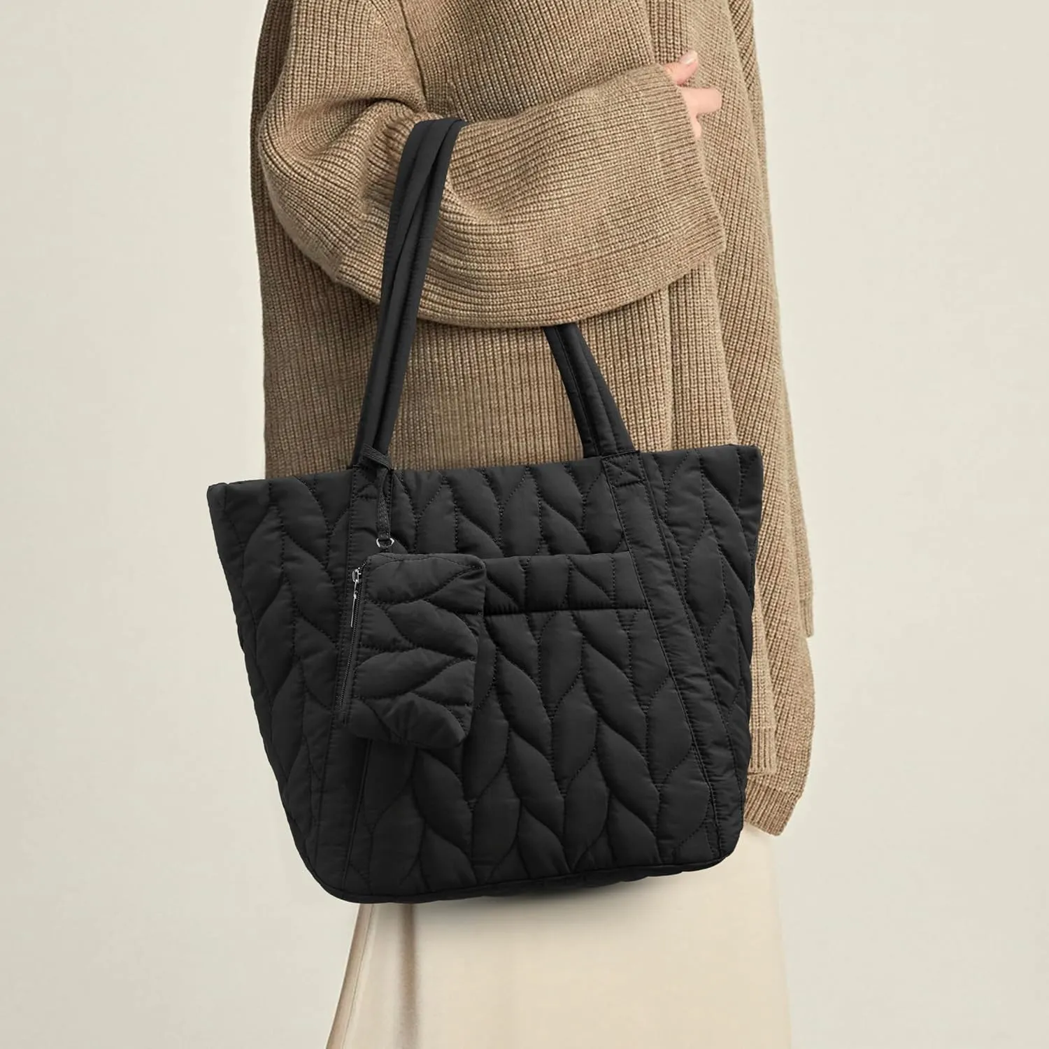 Tote Bag for Women, Quilted Tote Bag with Zipper, Puffer Work Bag Shoulder Bag Handbags Large Purse for Casual Work