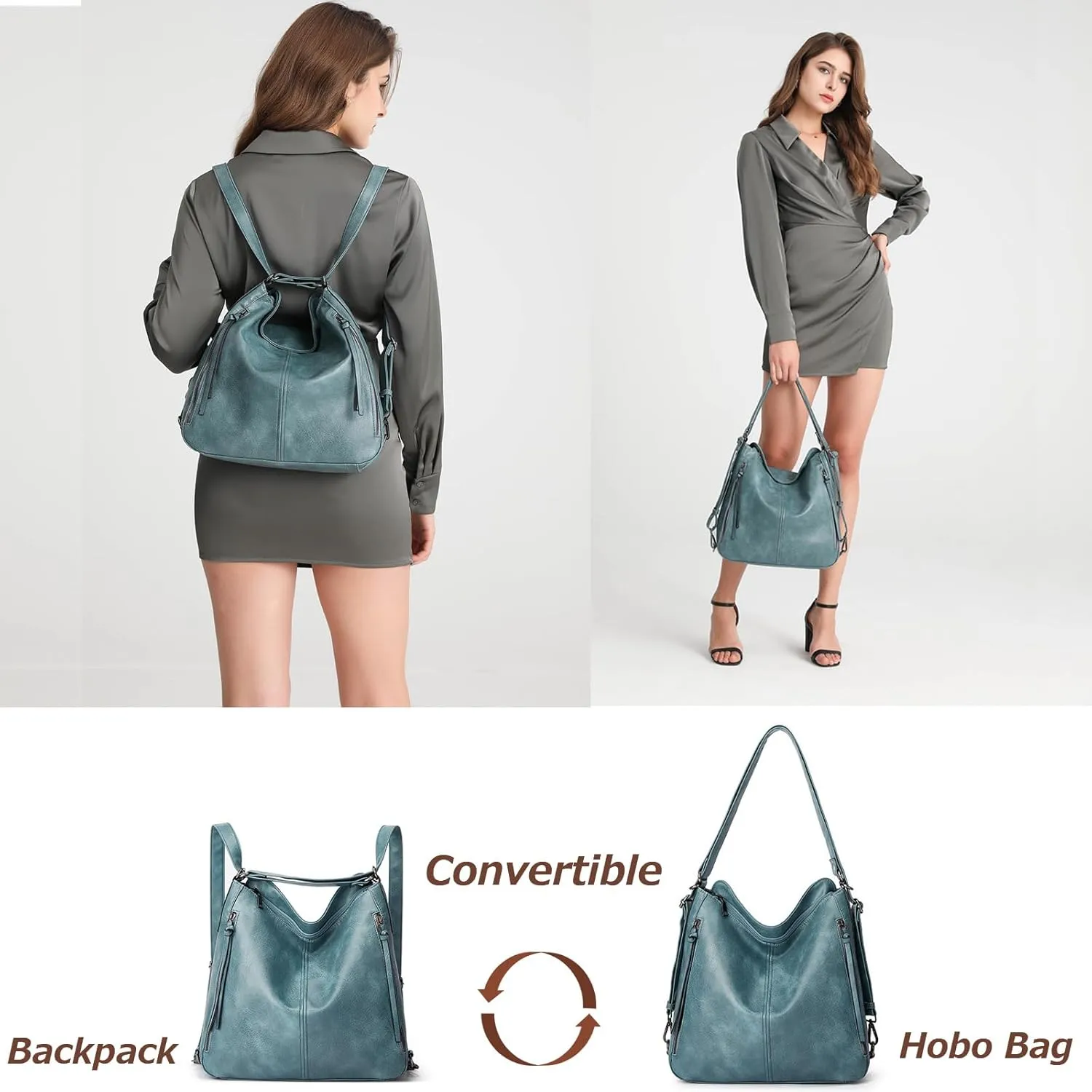 Tote Handbags for Women Convertible Backpack Purses PU Leather Hobo Bags Crossbody Shoulder Bag Satchel Purse Set 3pcs