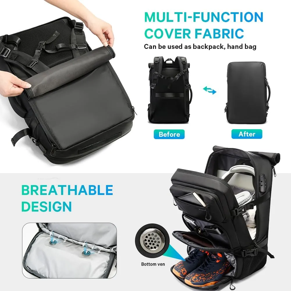 Travel backpack Carry-on Travel Backpack For Women Men Flight Approved Business Weekender Overnight Waterproof Daypack (Black)