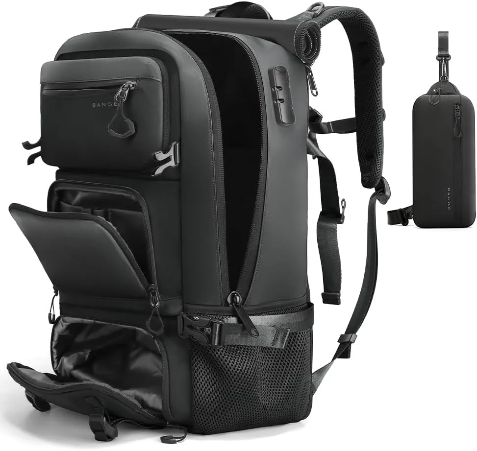 Travel backpack Carry-on Travel Backpack For Women Men Flight Approved Business Weekender Overnight Waterproof Daypack (Black)